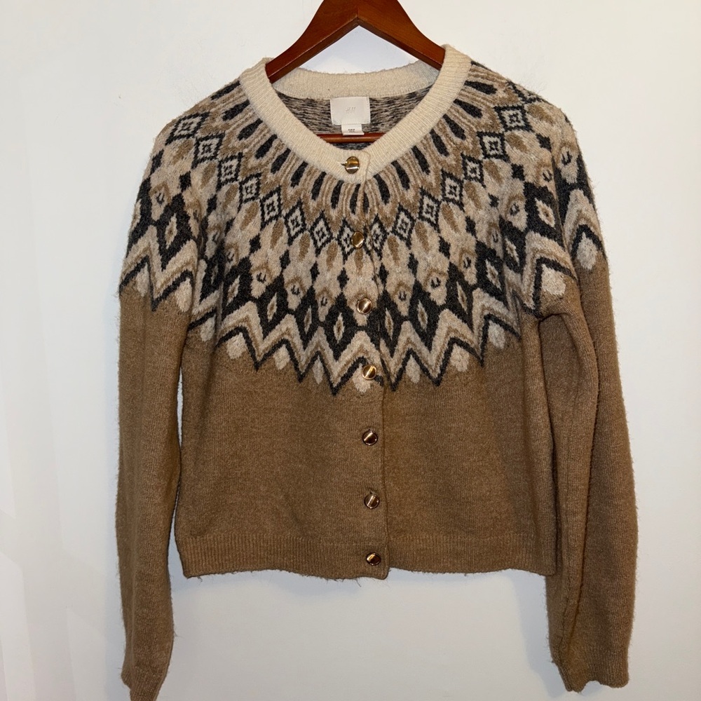 H&M Women’s Fair Isle Jacquard-Knit Cardigan, sz M - Picture 5 of 15